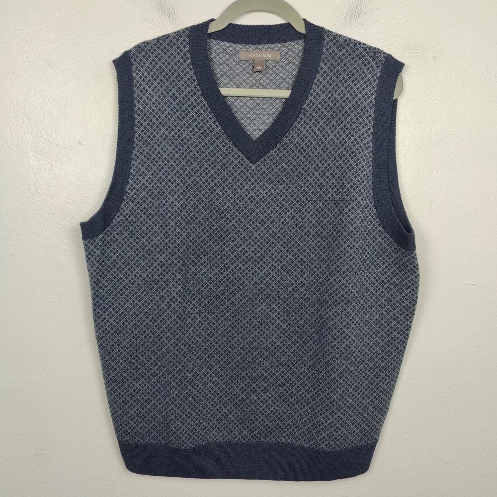 Nordstrom Vest‎ Mens Large Extra Fine Merino Wool V-Neck Geometric Sweater